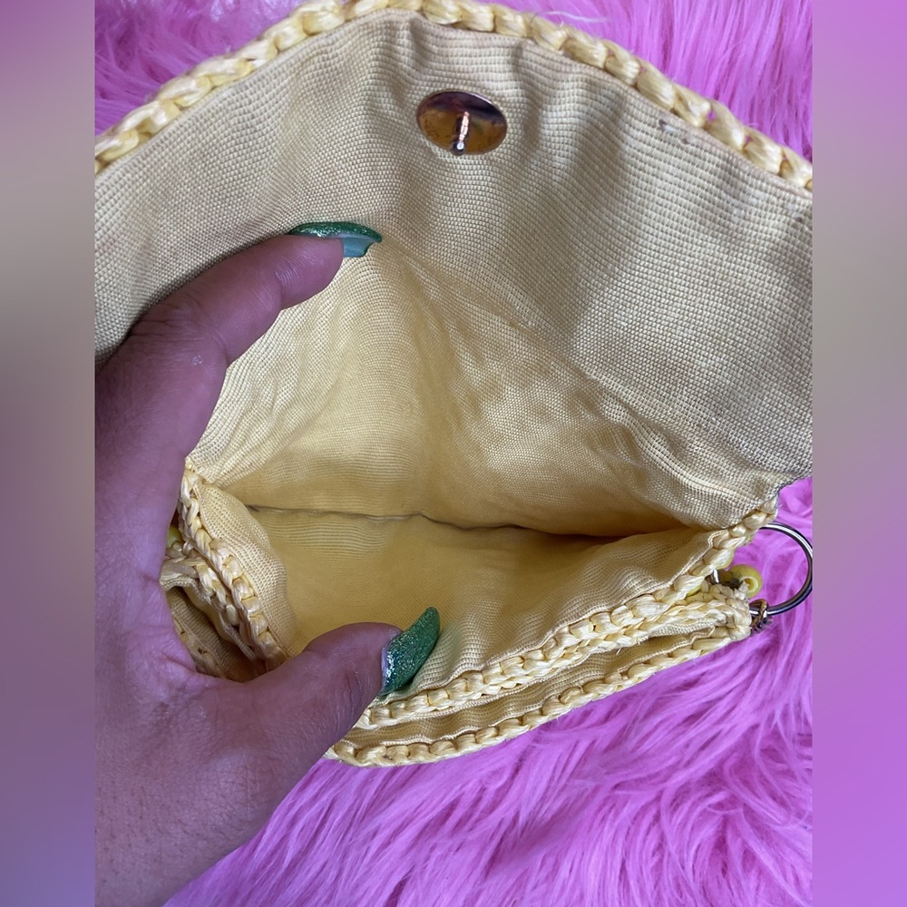Mod Yellow Faceted Beaded Raffia Straw Purse - Picture 7 of 7